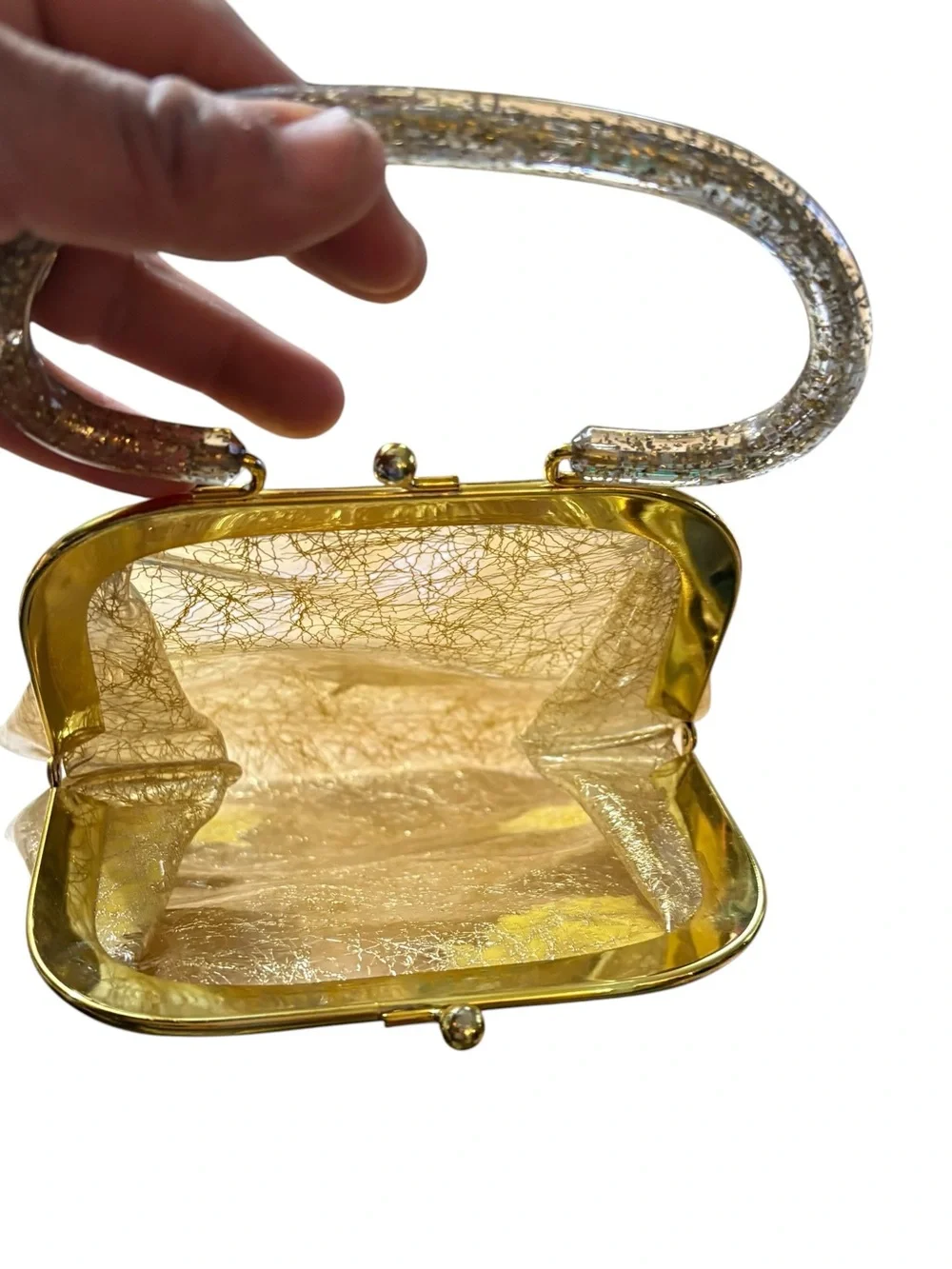 Vintage Gold Metallic Evening Handbag with Top Handle